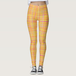 Leggings Lignes fines À damiers motif C09.rose sur BYellow