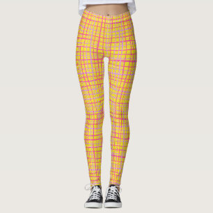 Leggings Lignes fines À damiers motif C09.rose sur BYellow