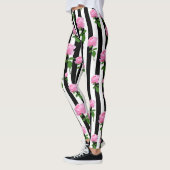 Leggings Lignes Fleurs Roses Roses Roses Noires (Gauche)