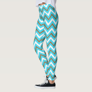 Leggings Lignes géométriques bleues marron blanches en zig