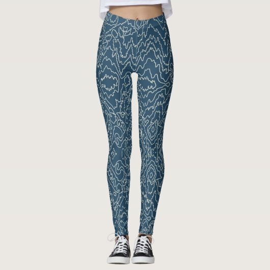 Leggings Lignes géométriques de courbe blanche sur bleu (Devant)