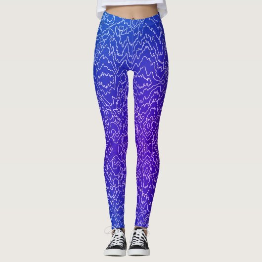Leggings Lignes géométriques de courbe blanche sur bleu (Devant)