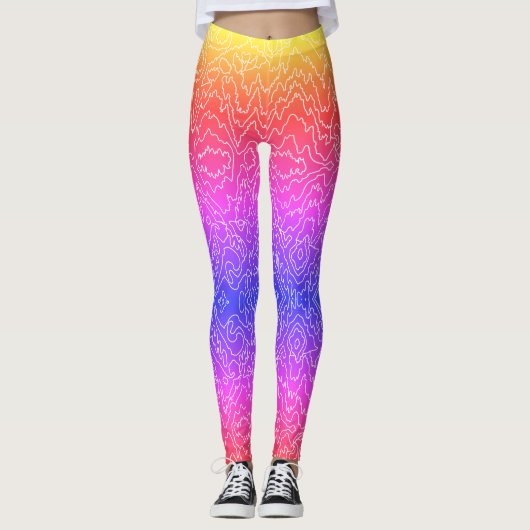 Leggings Lignes géométriques de courbe blanche sur bleu (Devant)