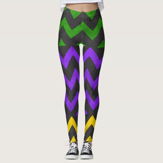 Leggings Lignes Mardi Gras Purple Green Yellow Chevron (Devant)