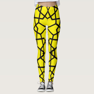 Leggings Lignes noires Abstraites motif sur jaune vierge