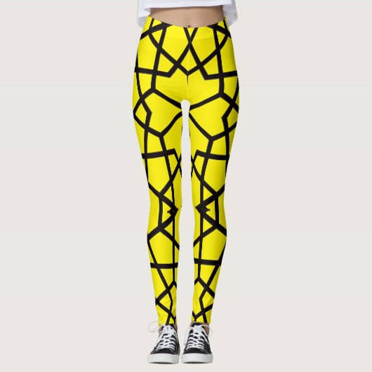 Leggings Lignes noires Abstraites motif sur jaune vierge (Devant)