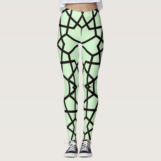 Leggings Lignes noires Abstraites motif sur vert clair (Devant)