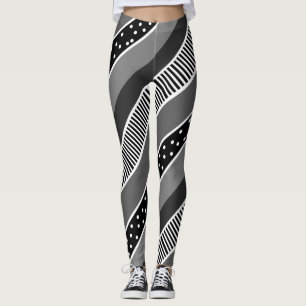 Leggings Lignes noires et blanches et Pointe Polka Abstrait