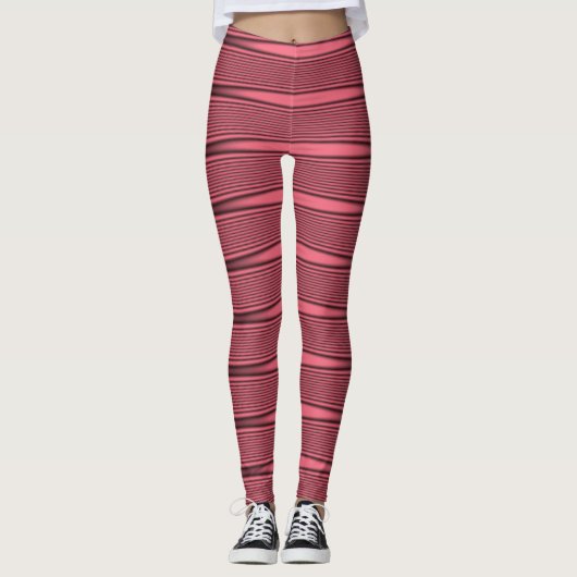 Leggings Lignes ondulées roses et noires (Devant)
