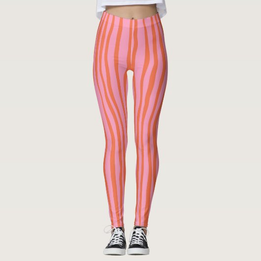 Leggings Lignes ondulées verticales rétro - pastel orange e (Devant)