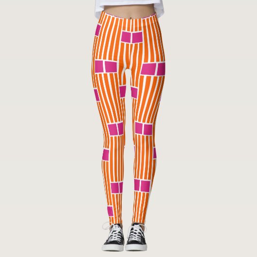 Leggings Lignes orange et boîtes roses (Devant)