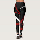 Leggings Lignes rouges et blanches Abstraites sur noir noir (Dos)
