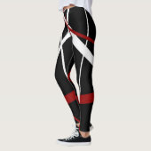 Leggings Lignes rouges et blanches Abstraites sur noir noir (Gauche)