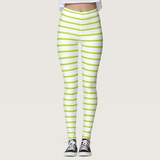 Leggings Lignes vertes de citron vert blanc (Devant)