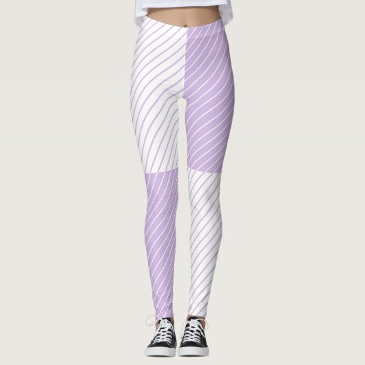 Leggings Lilac And White Stripes Purple Pattern (Devant)