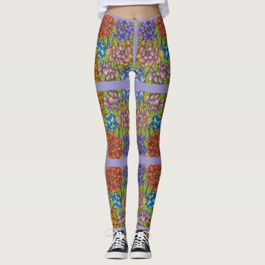 Leggings Lilac Avec Fleurs et Grandes Couleurs (Devant)