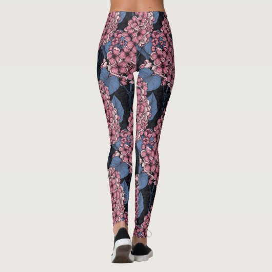 Leggings Lilac rose sur bleu foncé (Dos)