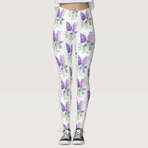Leggings Lilacs Fleurs violettes Aquarelle Motif de la natu