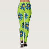 Leggings Lime Green & Blue Daisies Pop Art (Dos)