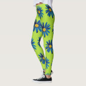 Leggings Lime Green & Blue Daisies Pop Art (Gauche)