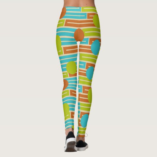 Leggings Lime Green, Cinnamon Brown, Rectangles Turquoise (Dos)