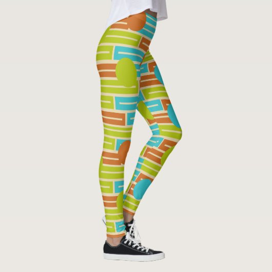 Leggings Lime Green, Cinnamon Brown, Rectangles Turquoise (Droite)