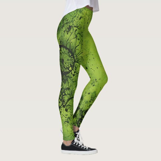 Leggings Lime Green Grunge with Black Accents (Droite)