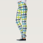 Leggings Lime Green, Navy et bleu turquoise Plaid (Gauche)
