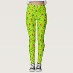Leggings Lime Green Ski Tricks Motif Noël<br><div class="desc">Ces leggings sont parfaits pour Noël ! Ils présentent des illustrations de skieurs qui font des tours de ski avec des accents de flocons de neige en rouge et vert festif contre un arrière - plan vert citron.</div>