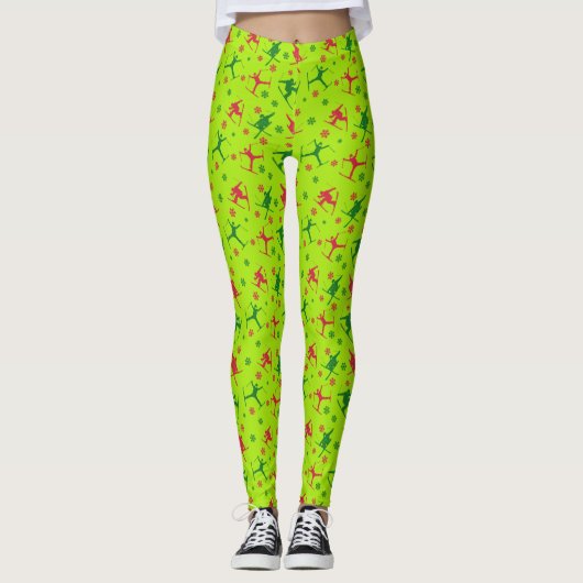 Leggings Lime Green Ski Tricks Motif Noël (Devant)