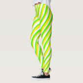 Leggings Lime Vert Jaune et blanc Abstrait rayures (Gauche)