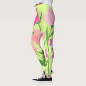 Leggings Lime vert - Légumineuses florales roses (Gauche)