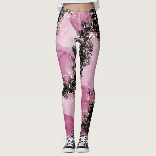 Leggings Liquide D'Encre D'Alcool Rose Et Noir Abstrait De  (Devant)