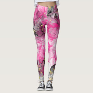 Leggings Liquide D'Encre D'Alcool Rose Et Noir Abstrait De