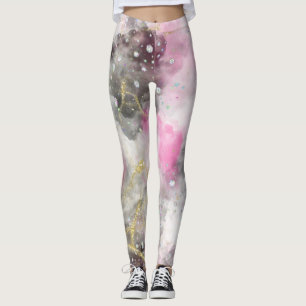 Leggings Liquide D'Encre D'Alcool Rose Et Noir Abstrait De