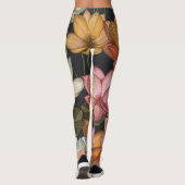 Leggings Lit d'eau de Lotus rose jaune sur noir (Dos)