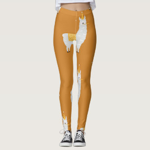 Leggings Llama, arrière - plan orange : motif d'anniversair