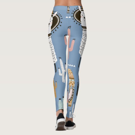 Leggings Llama, Cactus, Motif d'éléments à main. (Dos)
