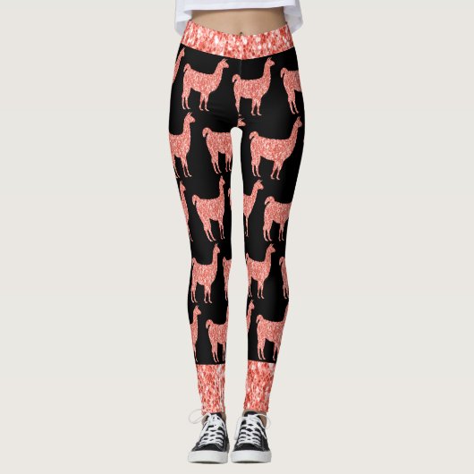 Leggings Llama rose corail parties scintillant Épercés moti (Devant)