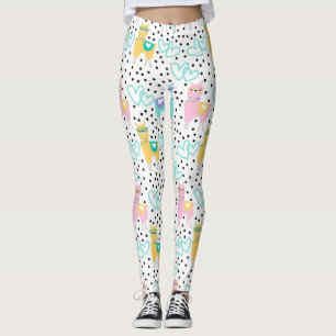 Leggings Llamas roses et jaunes aux coeurs
