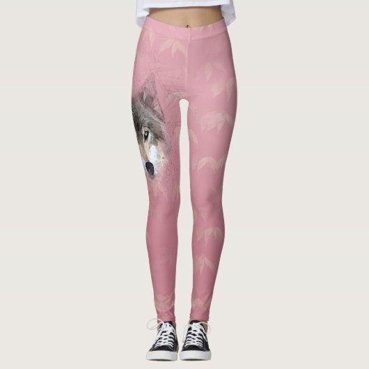 Leggings Loup gris rose (Devant)