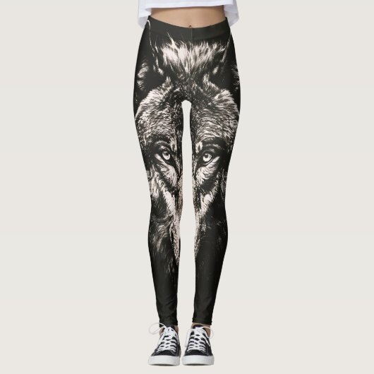 Leggings Loup sauvage monochrome majestueux (Devant)