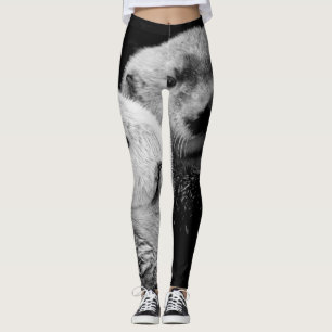 Leggings Loutres de mer : Paire blanche noire.