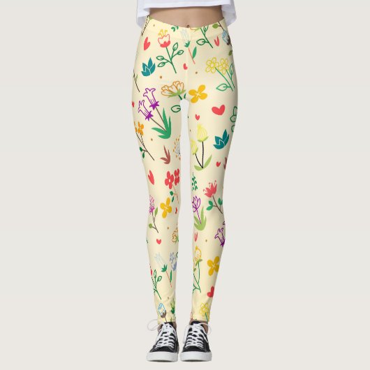 Leggings Love Garden Fleurs et Coeurs de printemps (Devant)