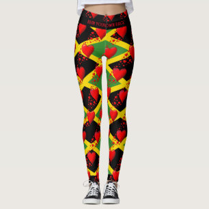 Leggings LOVE JAMAICA Drapeau Les Coeurs rouges EXÉCUTENT V
