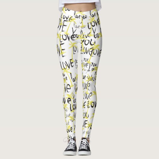 Leggings Love Typographie Texte Love You Palms (Devant)