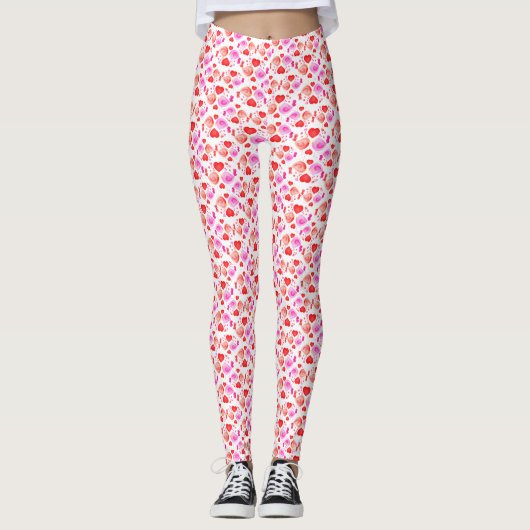 Leggings Lovebirds coeurs pattes d'aquarelle (Devant)