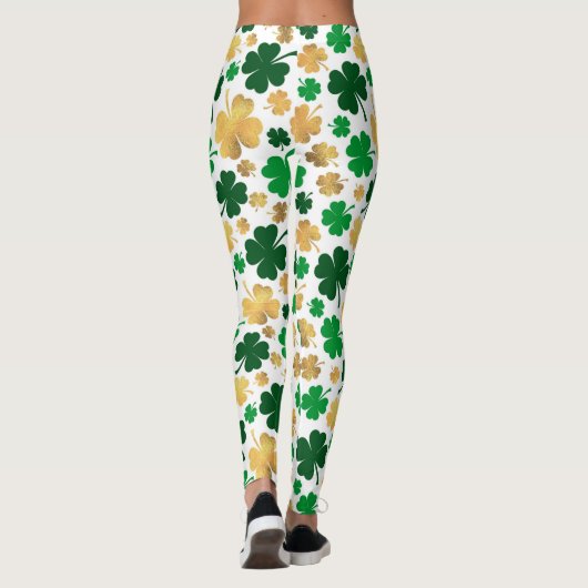 Leggings Lucky Gold Foil Four Leaf Shamrock Motif (Dos)