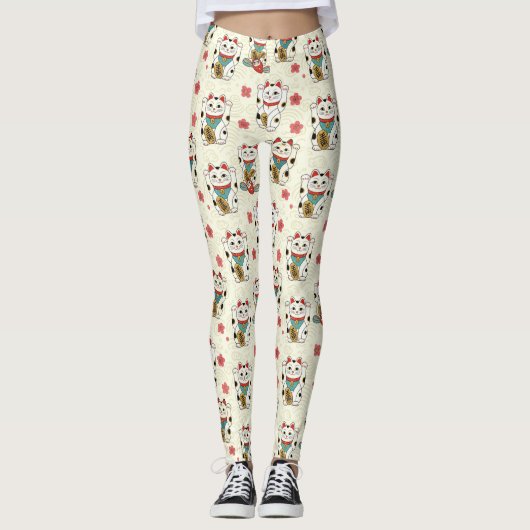 Leggings Lucky Maneki Neko Impression de chat (Devant)