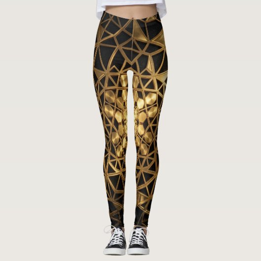 Leggings Lueur de géométrie sacrée dorée (Devant)